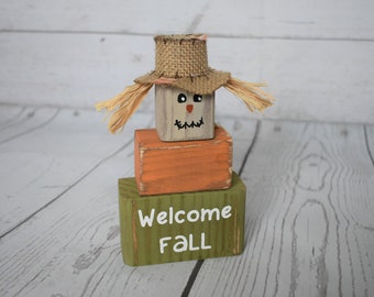 Fall Scarecrow Shelf Sitter, Fall Scarecrow, Wood Scarecrow, Stacked Wood Scarecrow, Welcome Fall, Fall Decor, READY TO SHIP