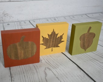 Set/3 Fall Shelf Sitter, Fall Pumpkin, Maple Leaf, Wood Acorn, Wood Pumpkin, Home Decor, Fall Decor, READY TO SHIP