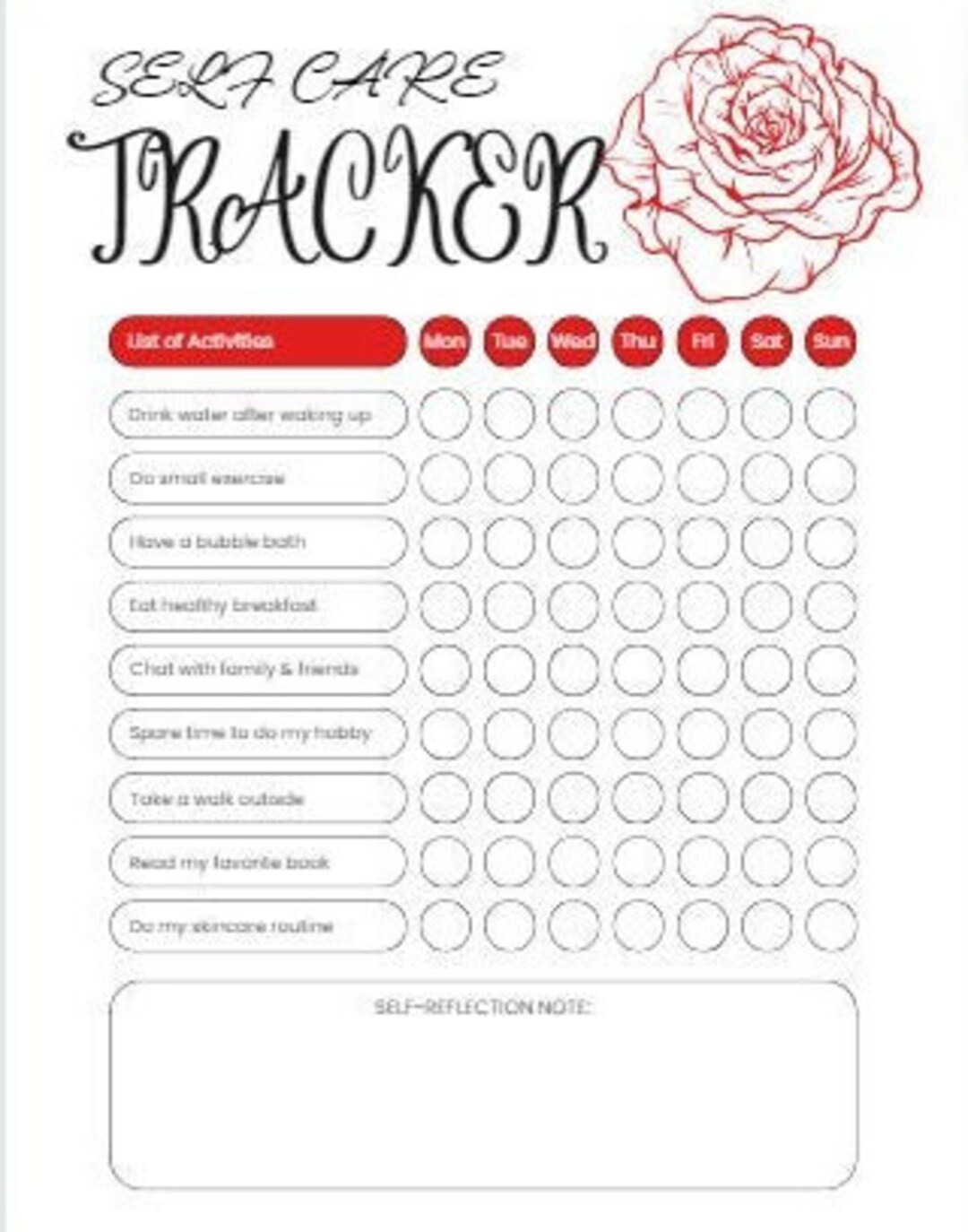 Weekly Self Care Tracker - Etsy Canada