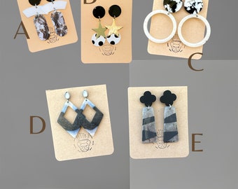black and white earrings | star earrings | hoop earrings | resin earring | acrylic acetate | geometric  | earrings dangle | black earring