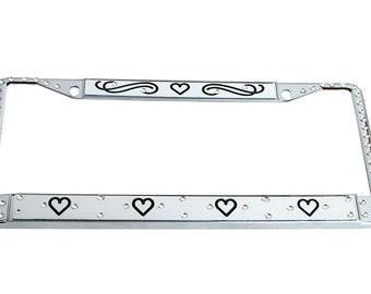 Hearts Design Engraved License Plate Frame with splash of Crystals