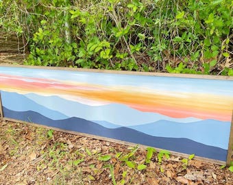 Sunset Blue Ridge Mountain Wall Art  | Woodsign | painting | art| living room | dining room | office | bedroom | decor | home decor |