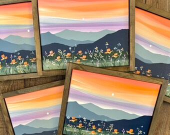 New summer Wildflower Meadow    | Canvas Painting | original art | office | bedroom | kitchen | bath | Den | mountains | sunset