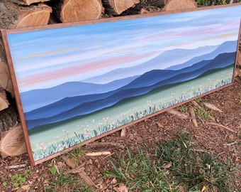 Sunset Blue Ridge Mountain Wall Art  | Woodsign | painting | art| living room | dining room | office | bedroom | decor | home decor |