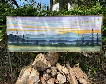 Sunset Blue Ridge Mountain Wall Art  | Woodsign | painting | art| living room | dining room | office | bedroom | decor | home decor |