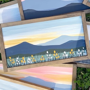 7 X 12 in | SUNSET - Blue and Yellow  Blue Ridge Mountain | Painting | Original Art | Home Decor | wall art | living Room | blue