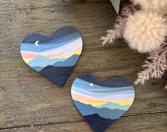 MAGNET Moon &  Blue Ridge Mountain- sunset background- Heart  Ornament | Valentine’s Day  | Blue Ridge Mountain | mini painting