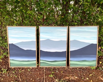 3 Piece Mountain TRIPTYCH wood |Wall art  | painting | art | mountians | living room | dining | office | bedroom | decor | home decor |