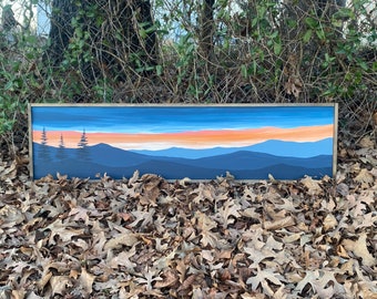 Large 4 ft PINE and SUNSET Blue Ridge Mountain Wall art  |living decor | office decor | home decor | painting | art | mountain home decor |