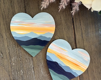 MAGNET sunset Blue Ridge Mountain- sunset background- Heart  Ornament | Valentine’s Day  | Blue Ridge Mountain | mini painting