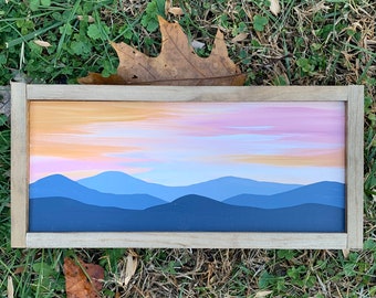 7 X 12 in | SUNSET Blue Ridge Mountain | Painting | Original Art | Home Decor | wall art | living Room | blue