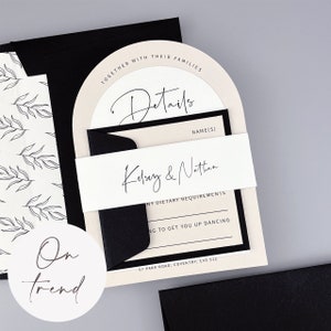 SAMPLE ONLY *Kelsey Arched Wedding day or evening invitation with belly band
