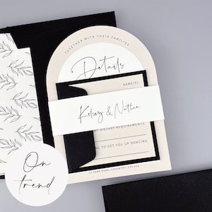 SAMPLE ONLY *Kelsey Arched Wedding day or evening invitation with belly band