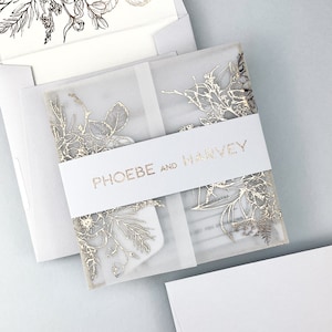 SAMPLE ONLY * Phoebe Foiled Wedding Invitation with glitter, printed vellum and belly band