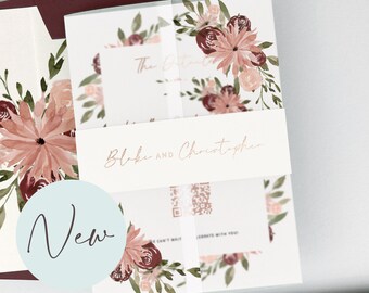 SAMPLE ONLY* Blake Wedding and Evening Invitation with printed vellum and belly band