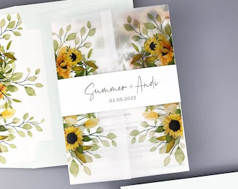 SAMPLE ONLY * Summer Wedding Invitation with floral printed vellum and belly band