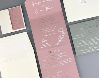 SAMPLE ONLY *Harper Wrap Foiled Wedding Invitation with printed vellum and belly band