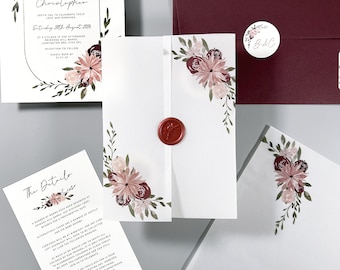 Printed Vellum Jacket / Wrap suitable for a 5 x 7 Wedding Invitation