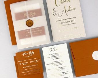 SAMPLE ONLY *Olivia Foiled Wedding Invitation with vellum and belly band