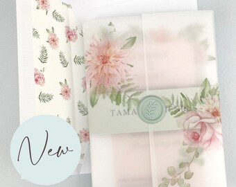 SAMPLE ONLY * Tamali Wedding Invitation with floral printed vellum and belly band