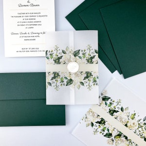 Printed Vellum Jacket / Wrap suitable for a 5 x 7 Wedding Invitation