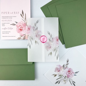Printed Vellum Jacket / Wrap suitable for a 5 x 7 Wedding Invitation