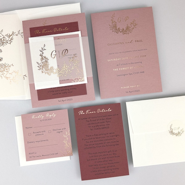 SAMPLE ONLY * Giovanna Foiled Wedding or Evening Invitation with vellum belly band