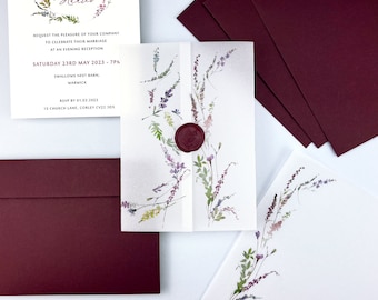 Veste en vélin imprimé / enveloppe adaptée à une invitation de mariage 5 x 7