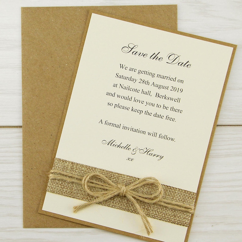 Rustic Burlap Save the Date Cards Rustic Wedding Range SAMPLE