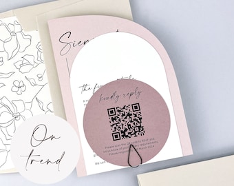 SAMPLE ONLY *Sienna Modern Arched Wedding day or evening invitation with paperclip