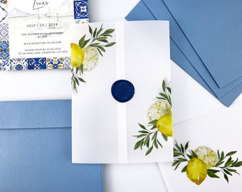 Giacca / Avvolgimento in pergamena stampata adatta per un invito di nozze 5 x 7