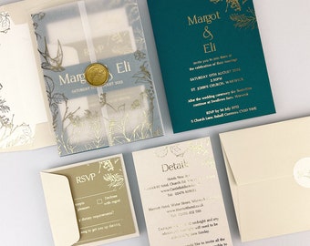 SAMPLE ONLY * Margot Foiled Wedding Invitation with printed vellum and belly band