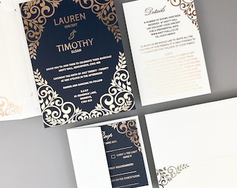 SAMPLE ONLY *Aurora Foiled Wedding Invitation with vellum and belly band