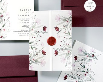 Printed Vellum Jacket / Wrap suitable for a 5 x 7 Wedding Invitation