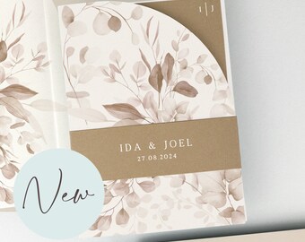 SAMPLE ONLY *Ida Boho Pocketfold Floral Wedding day or evening invitation with belly band