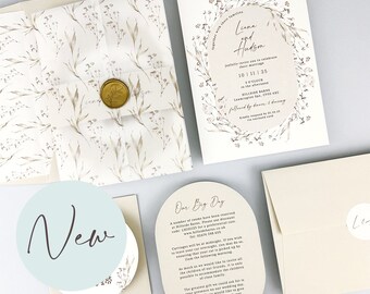 SAMPLE ONLY * Liana Wedding Invitation with floral printed vellum and belly band