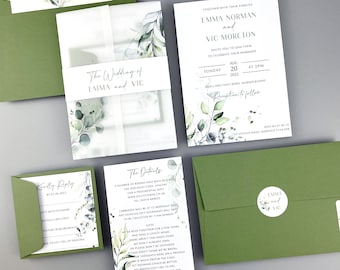 SAMPLE ONLY * Emma Wedding and Evening Invitation with floral printed vellum and belly band