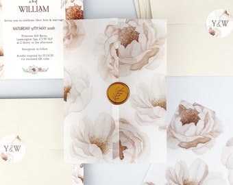 Printed Vellum Jacket / Wrap suitable for a 5 x 7 Wedding Invitation