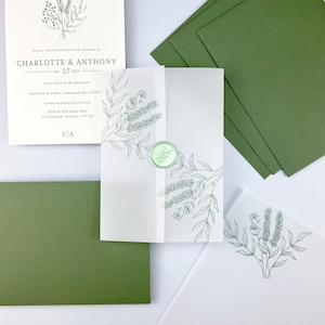 Printed Vellum Jacket / Wrap suitable for a 5 x 7 Wedding Invitation