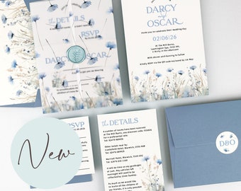SAMPLE ONLY * Darcy Wedding Invitation with floral printed vellum and belly band