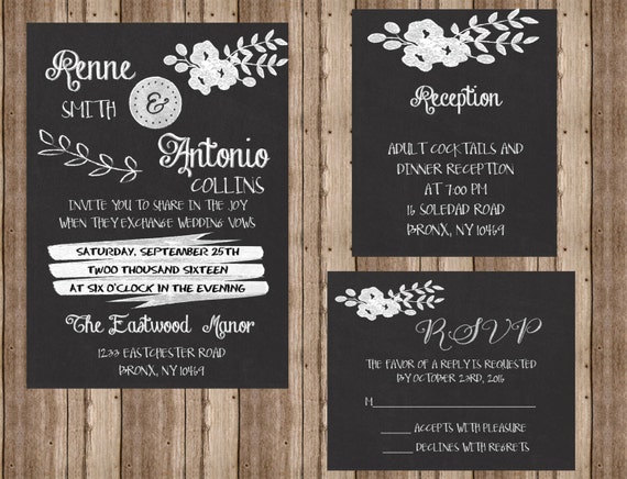 25 Chalkboard Wedding Invitations Rsvp And Reception Cards Etsy