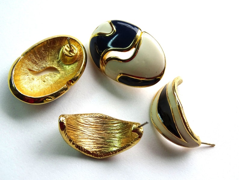 Navy Blue and Cream enamel earrings