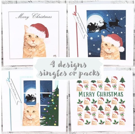 GINGER CAT Christmas Cards Pack of 4 Etsy UK