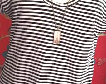 Cotton Striped T-Shirt - Women's Longline Tee, Low Neck