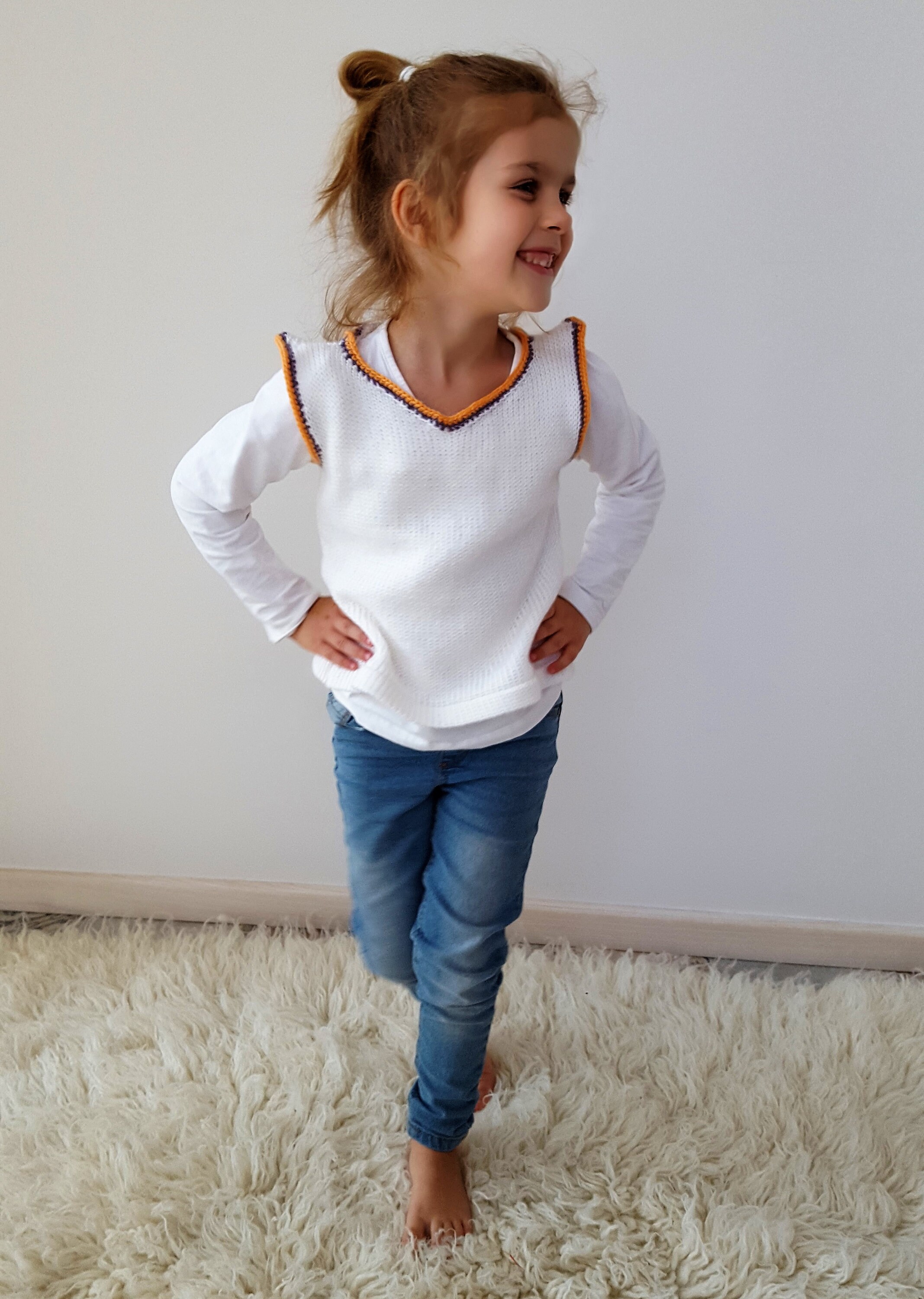 White vest for kids colourful edged Etsy