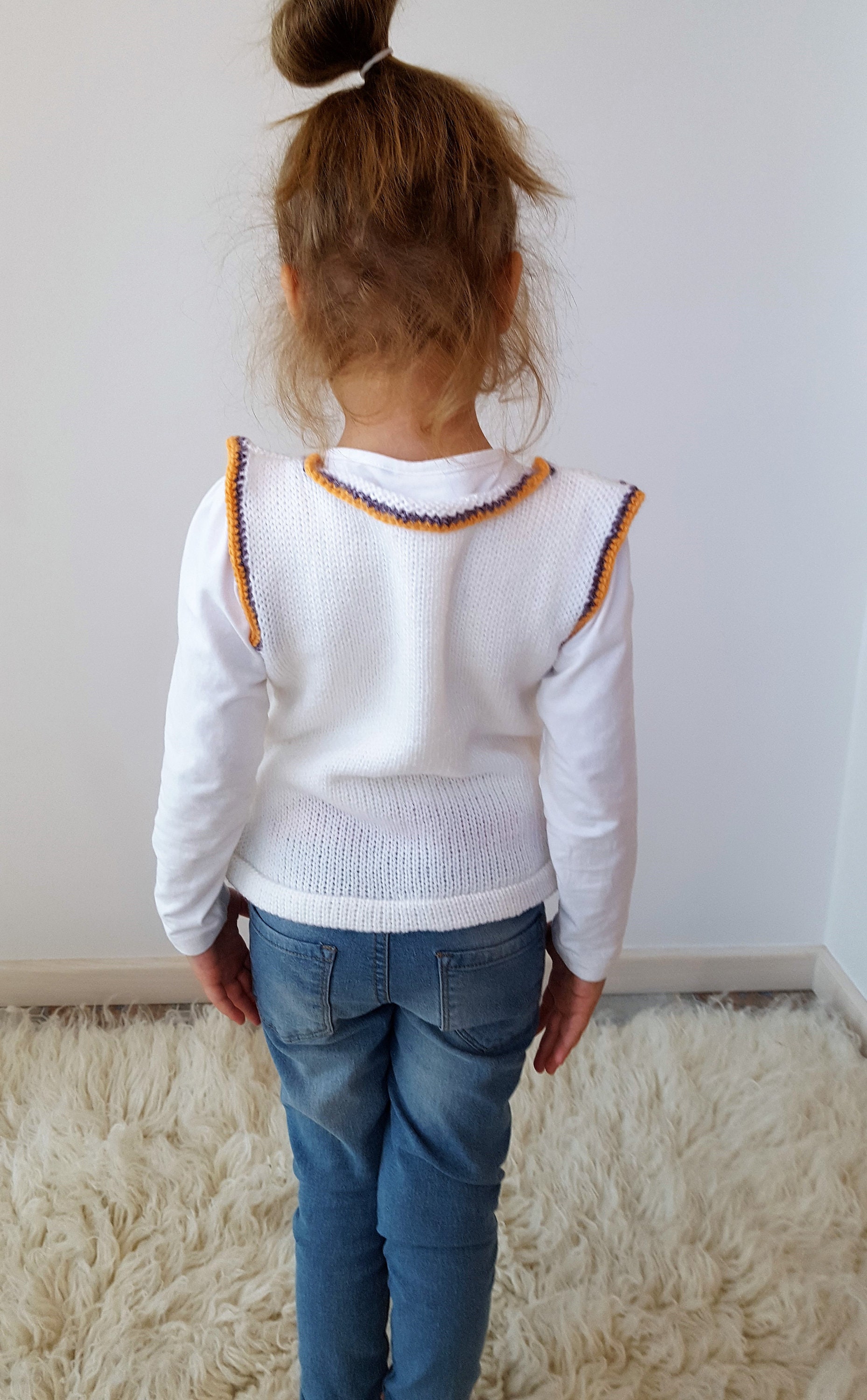 White vest for kids colourful edged Etsy