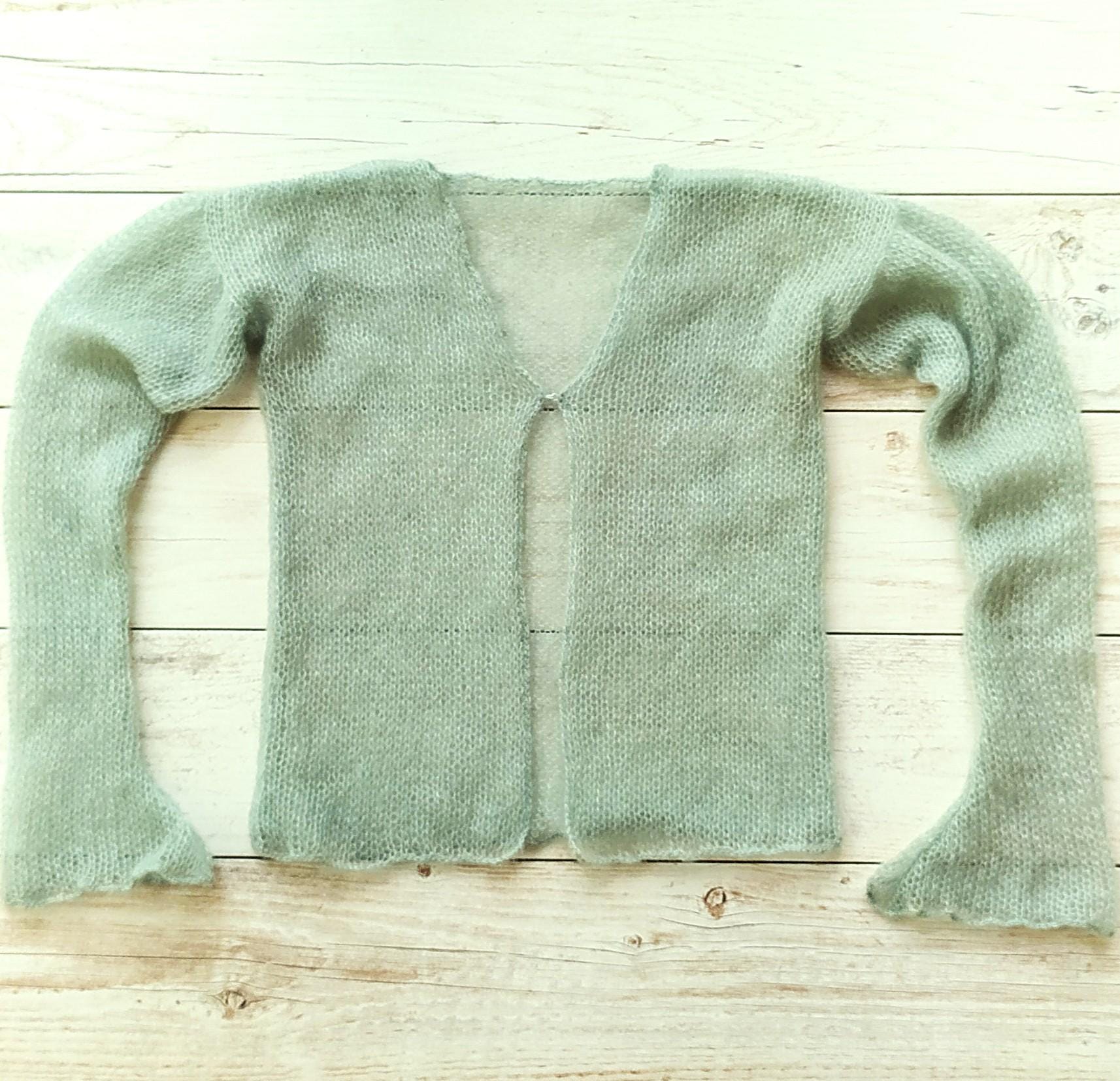 Mint Green Mohair Silk Cardigan: Lightweight Knit Sweater XS-S-M