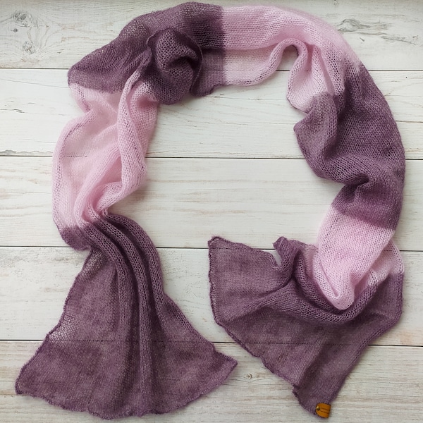 Stylish Aubergine Purple Pink Stripes Warm Soft Long Scarf Mohair and Silk High Quality Yarn