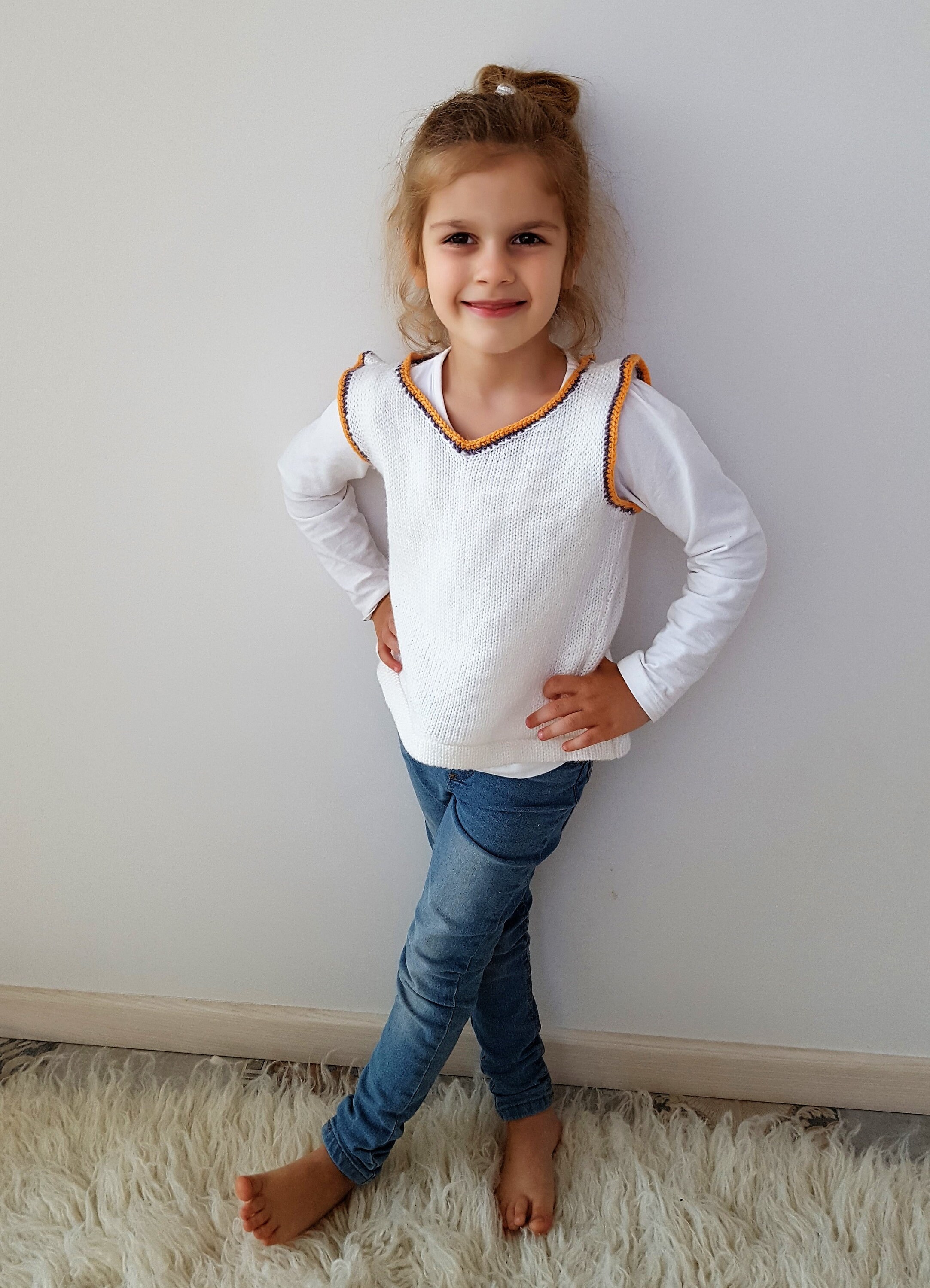 White vest for kids colourful edged Etsy