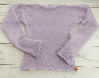 S-M size Waisted Mohair&Silk Lavender Sweater Lightweight For All Seasons Soft Non-itchy Warm